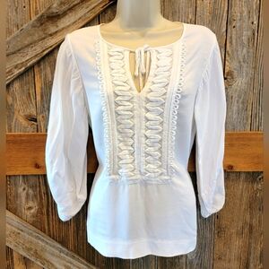 diane von furstenberg White Top Formal Work Wear Long Sleeve Peasant Tunic Sz 2.